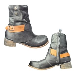 Women's Moto Ankle Boots, Black Vegan Leather, Size 39/8.5  By Lala Ikai EUC